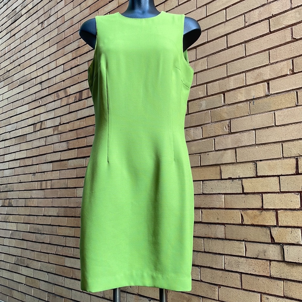 Vintage 90’s Matisse Studio Neon Green Waffle Cutout Sheath Dress Size 9 10
